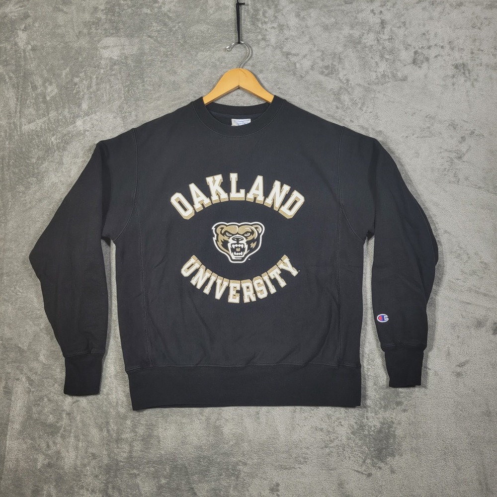 Oakland University Champion Reverse Weave Sweatshirt Pullover Mens Medium Black